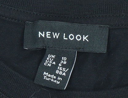 New Look Women's Black Embroidered T-Shirt UK 10