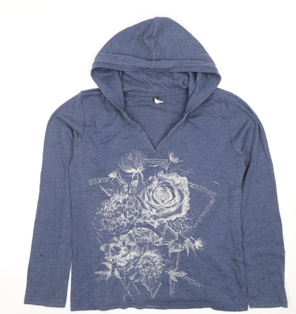 Carry Your's Blue Floral Graphic Hoodie, Women M Casual