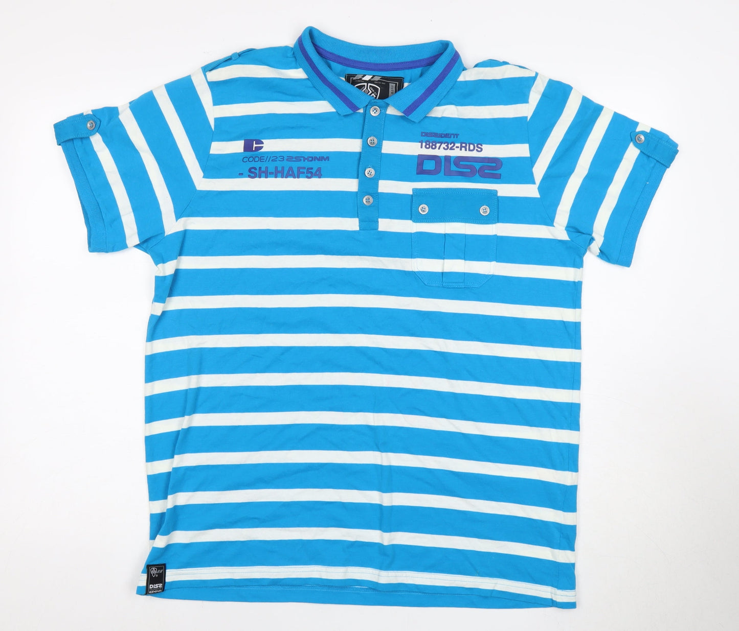 Dissident Men's Blue Striped Polo L