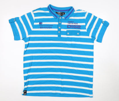 Dissident Men's Blue Striped Polo L
