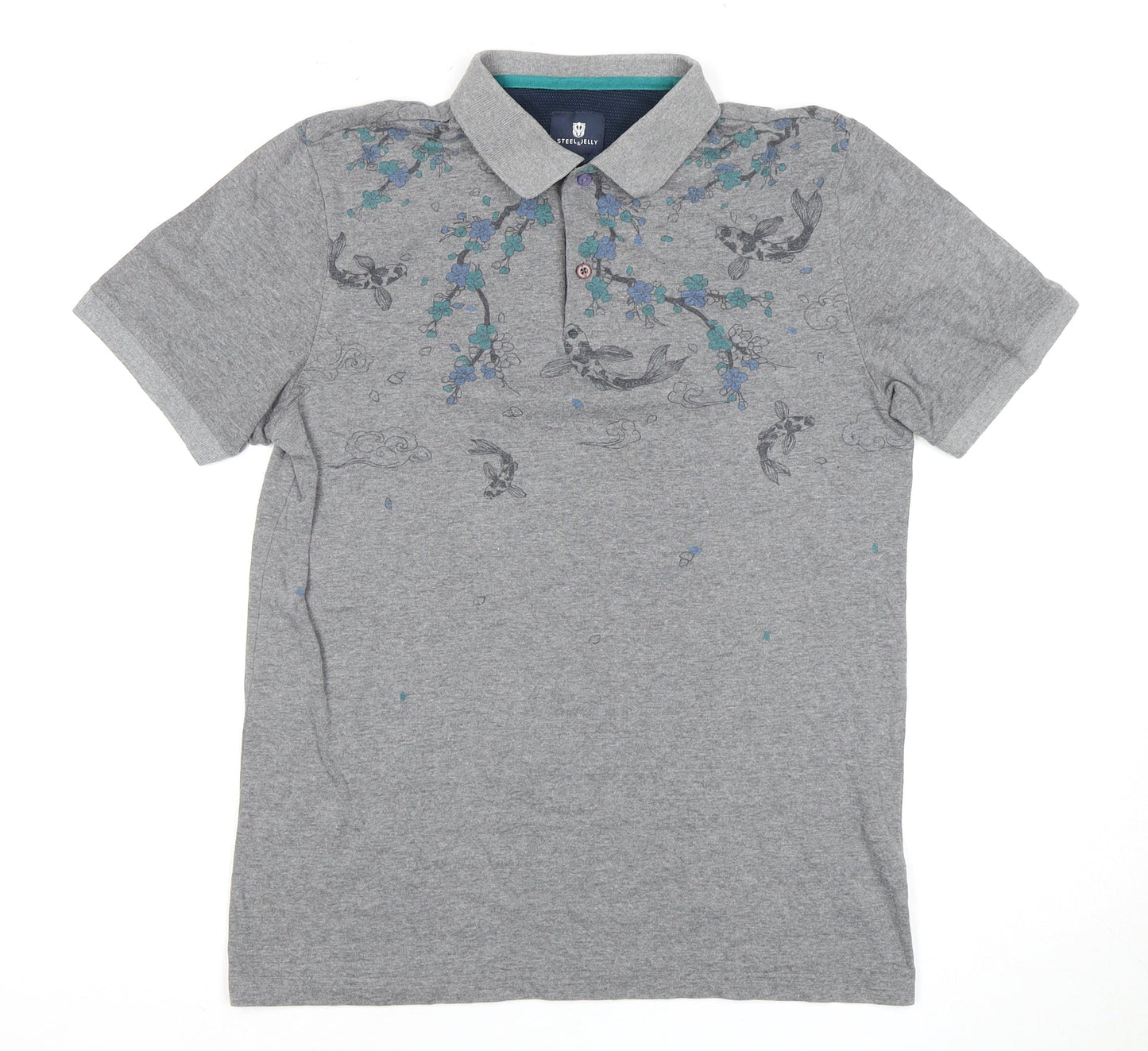 Steel & Jelly Men's Grey Graphic Polo Shirt M