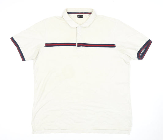 Industrie Co. Men's White 2XL Polo Shirt Striped Casual