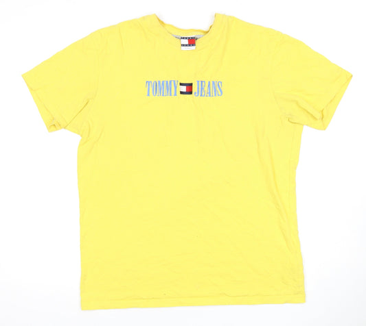 Tommy Jeans Yellow T-Shirt Men's S Cotton Crew Neck