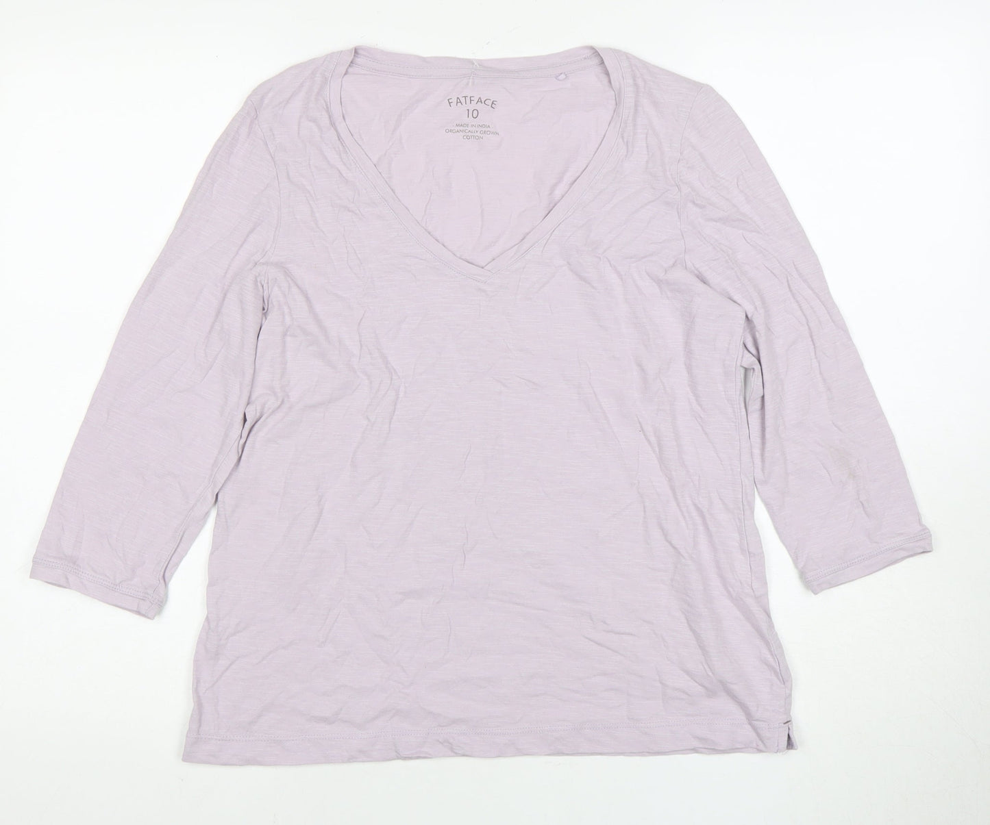 FatFace Women's Purple V-Neck Top, Size 10, 3/4 Sleeve