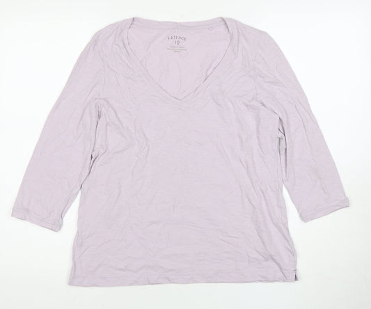 FatFace Women's Purple V-Neck Top, Size 10, 3/4 Sleeve