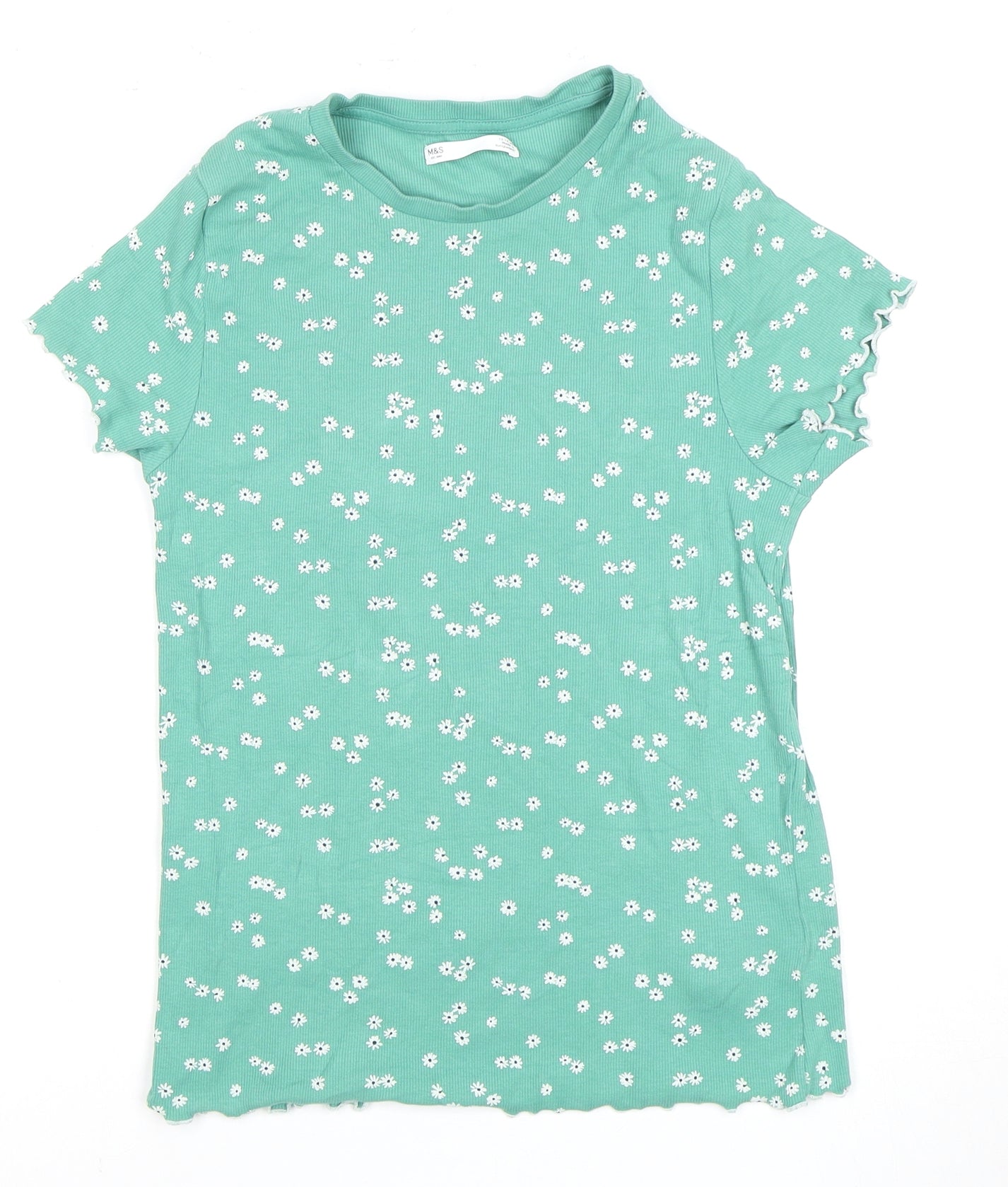 Marks and Spencer Girls Green Floral T-Shirt, 10-11 Years