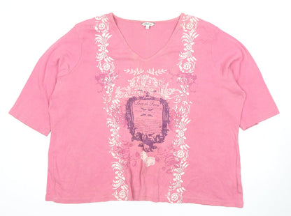 M&Co Women's Pink V-Neck T-Shirt, Size 16, 3/4 Sleeve