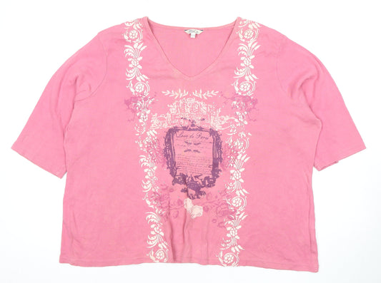 M&Co Women's Pink V-Neck T-Shirt, Size 16, 3/4 Sleeve