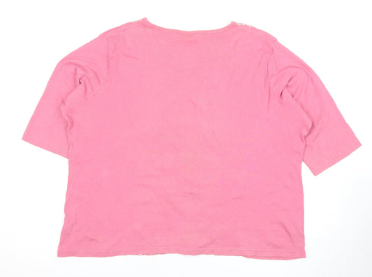 M&Co Women's Pink V-Neck T-Shirt, Size 16, 3/4 Sleeve