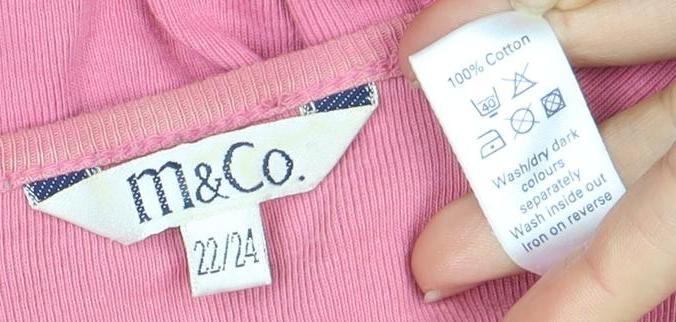 M&Co Women's Pink V-Neck T-Shirt, Size 16, 3/4 Sleeve