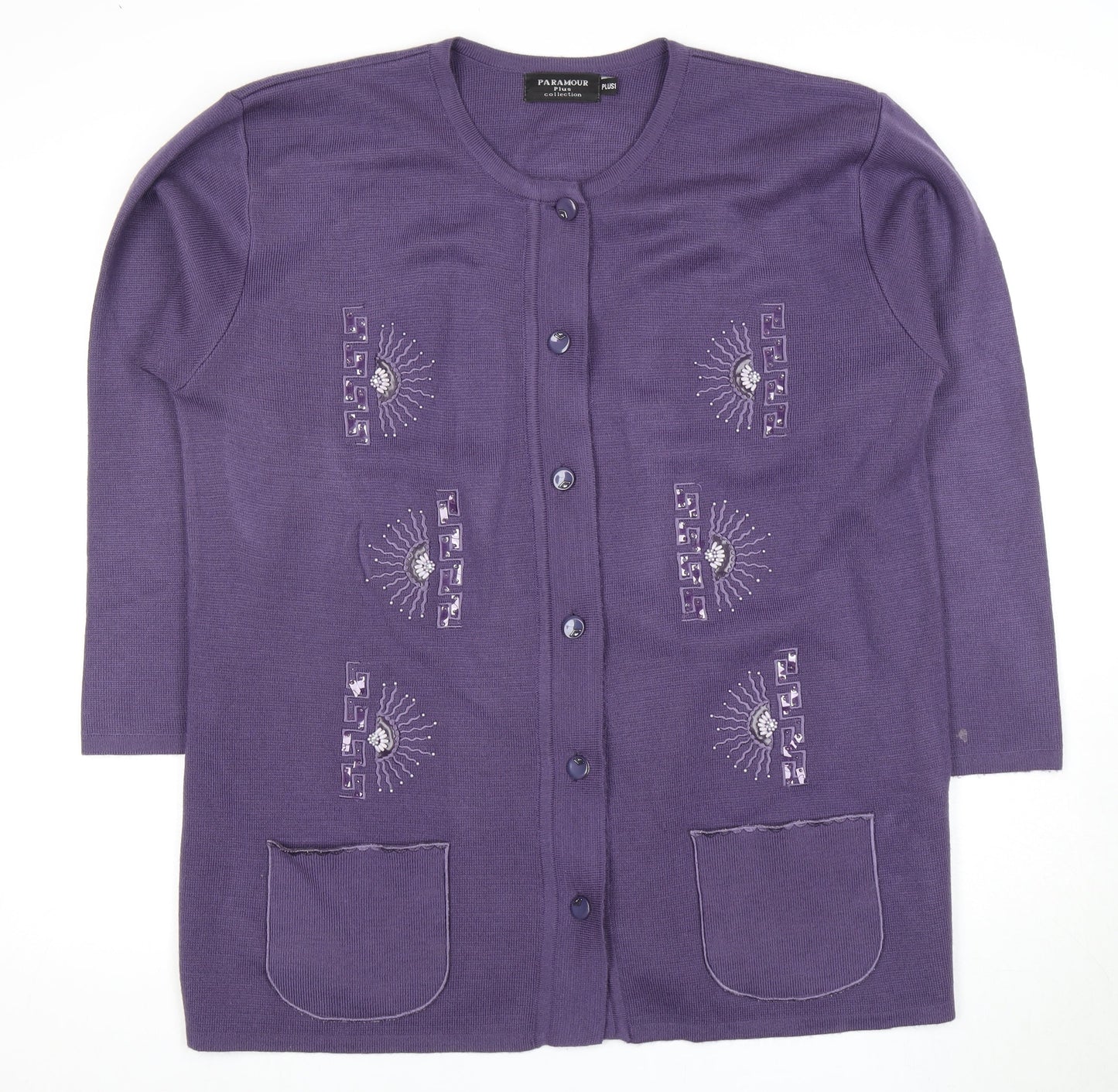 Womens UK Size 16 Plus Paramour Purple Cardigan Jumper