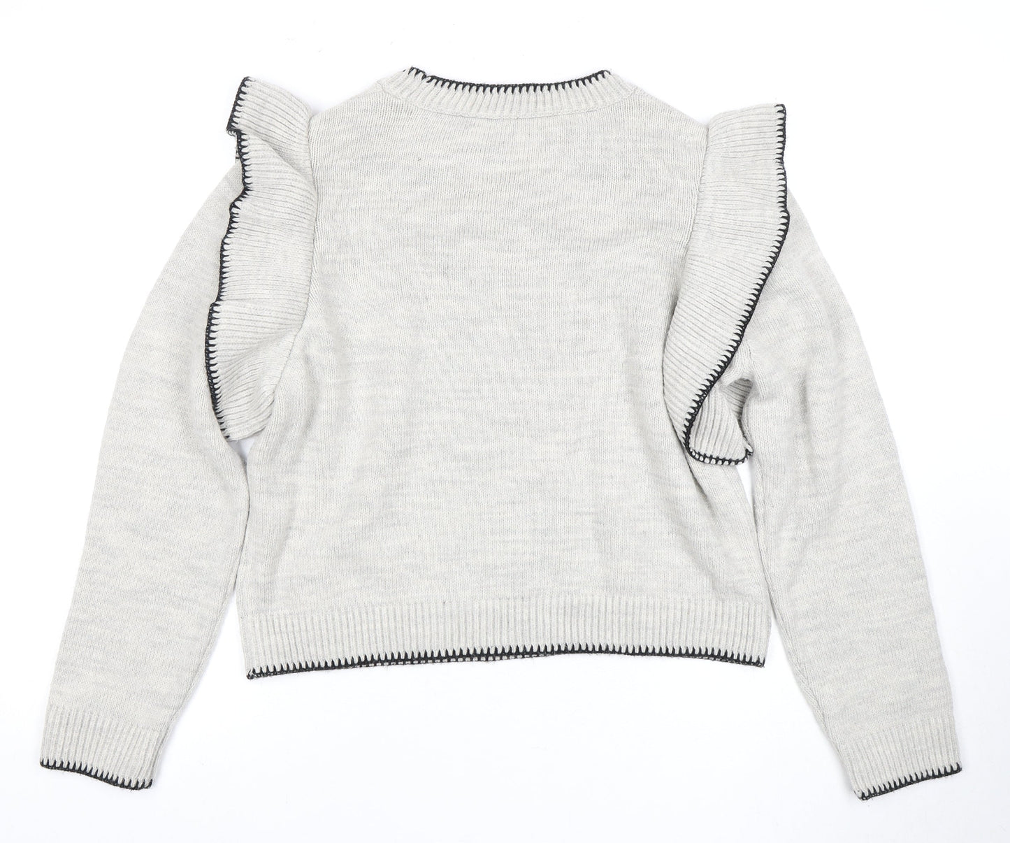 Quiz Women's Grey Ruffle Sleeve Pullover Jumper L
