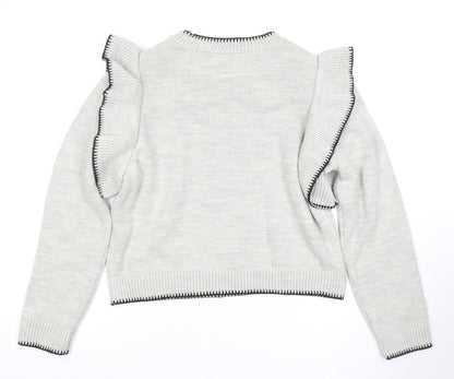 Quiz Women's Grey Ruffle Sleeve Pullover Jumper L