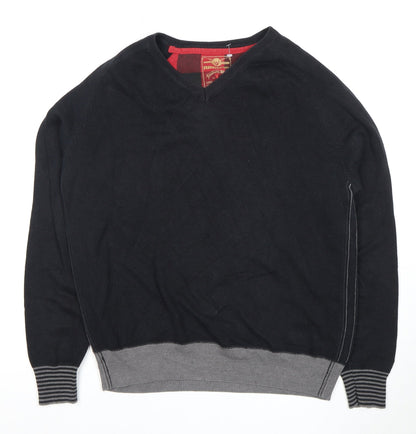 Ringspun Men's Black Pullover Jumper - Size L, V-Neck
