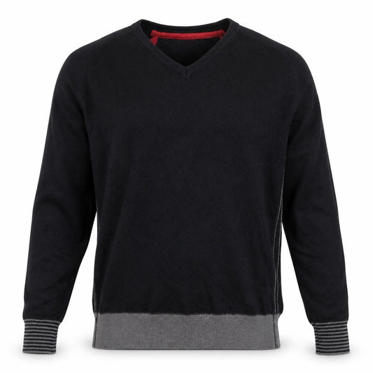Ringspun Men's Black Pullover Jumper - Size L, V-Neck