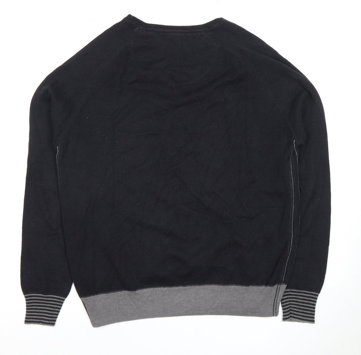 Ringspun Men's Black Pullover Jumper - Size L, V-Neck