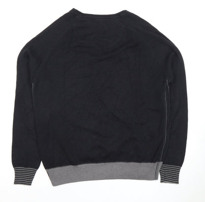 Ringspun Men's Black Pullover Jumper - Size L, V-Neck