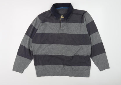 Marks and Spencer Men's Grey Striped Polo, L, Long Sleeve