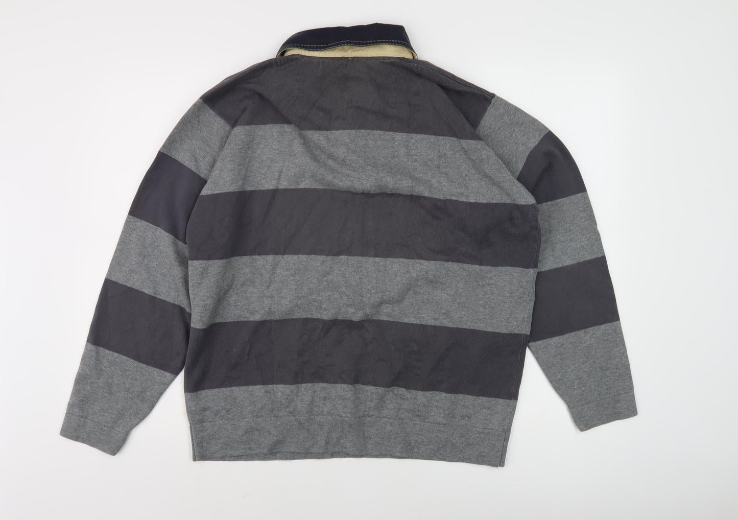 Marks and Spencer Men's Grey Striped Polo, L, Long Sleeve