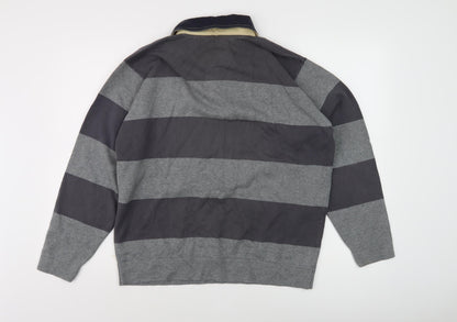 Marks and Spencer Men's Grey Striped Polo, L, Long Sleeve