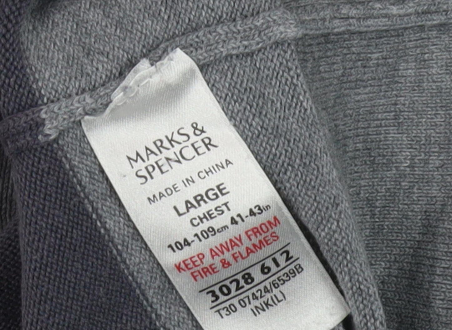 Marks and Spencer Men's Grey Striped Polo, L, Long Sleeve