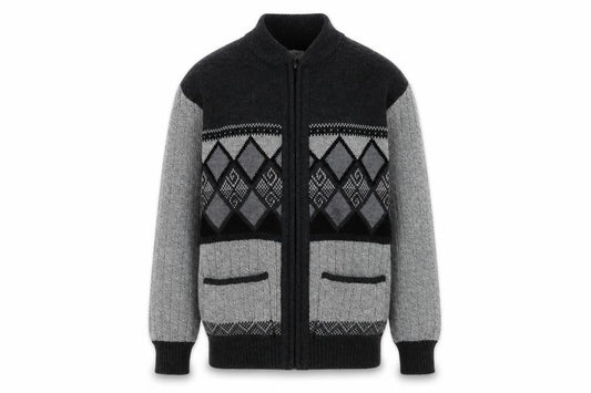Front view of Bellisimo Men's Grey Argyle Knit Jacket M