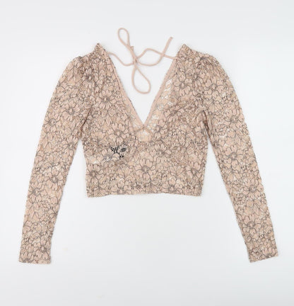 Womens UK Size 6 Topshop Beige Cropped Blouse