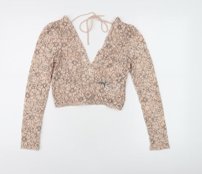 Womens UK Size 6 Topshop Beige Cropped Blouse
