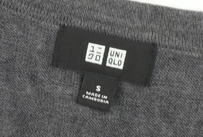 Uniqlo Men's Grey Wool V-Neck Pullover Jumper, Size S