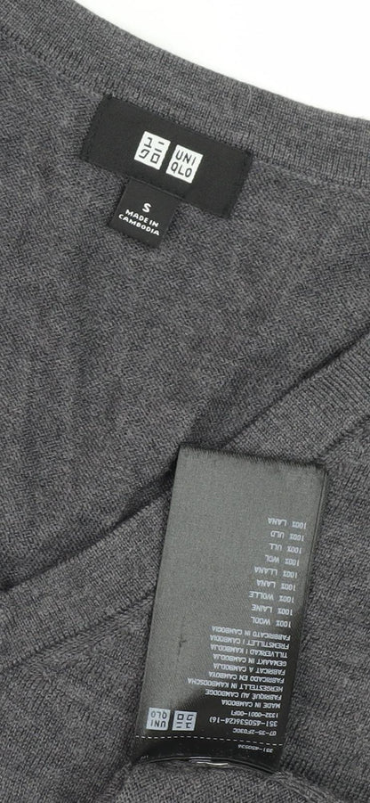 Uniqlo Men's Grey Wool V-Neck Pullover Jumper, Size S