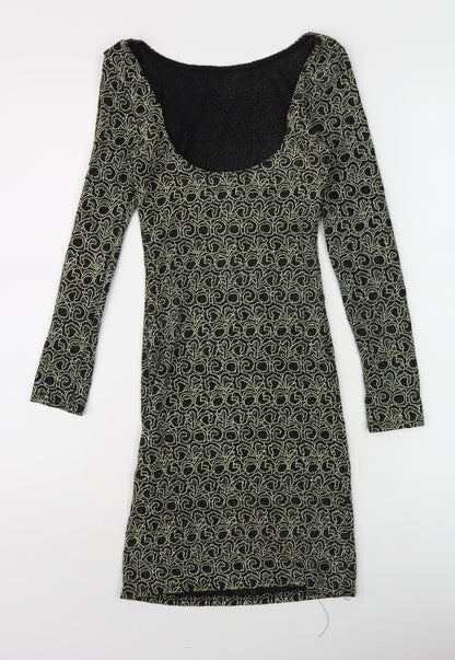 Miss Selfridge Women's Black Bodycon Dress, UK 8, Long Sleeve, Lace