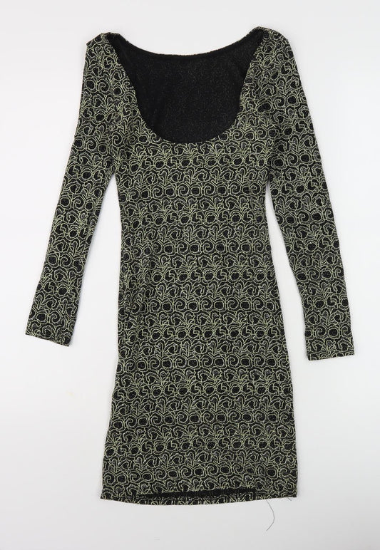 Miss Selfridge Women's Black Bodycon Dress, UK 8, Long Sleeve, Lace