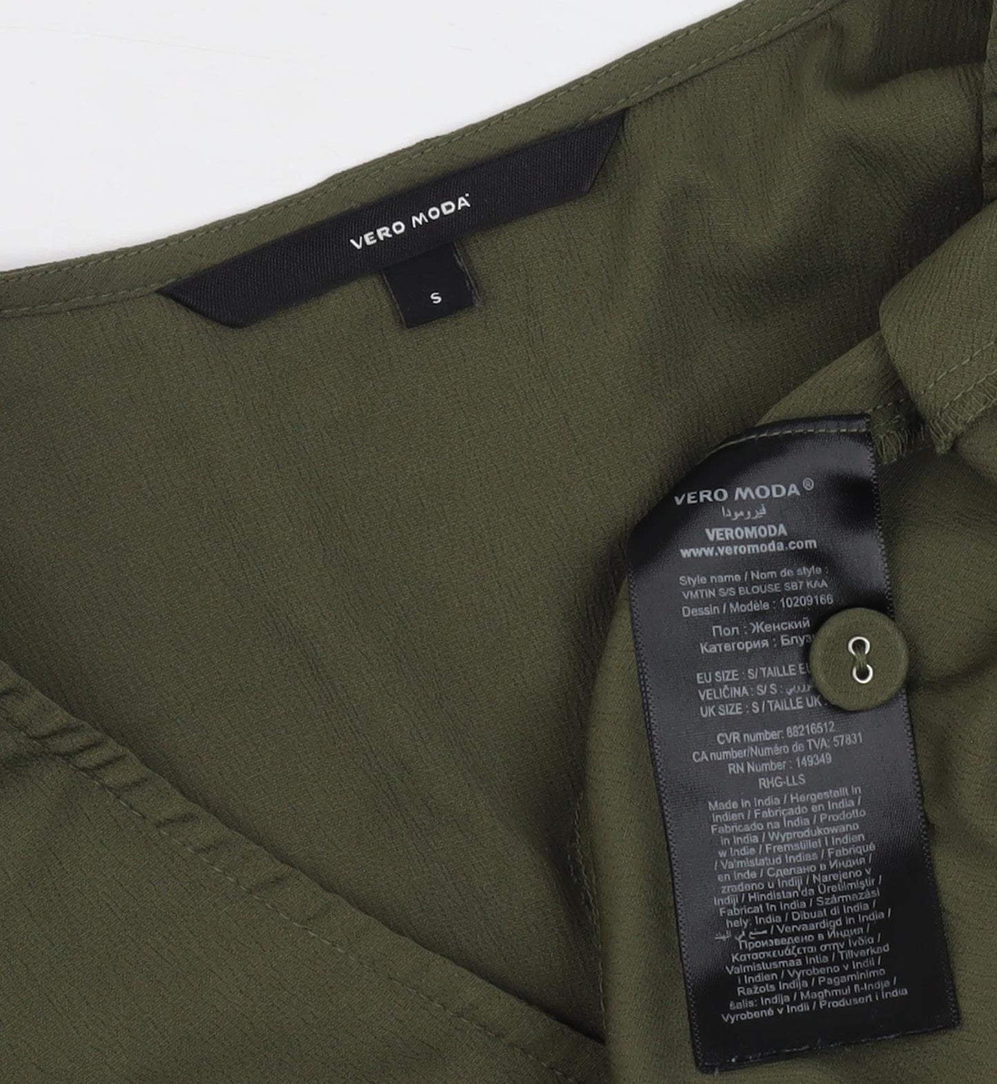 Womens UK Size S VERO MODA Green Tunic Blouse