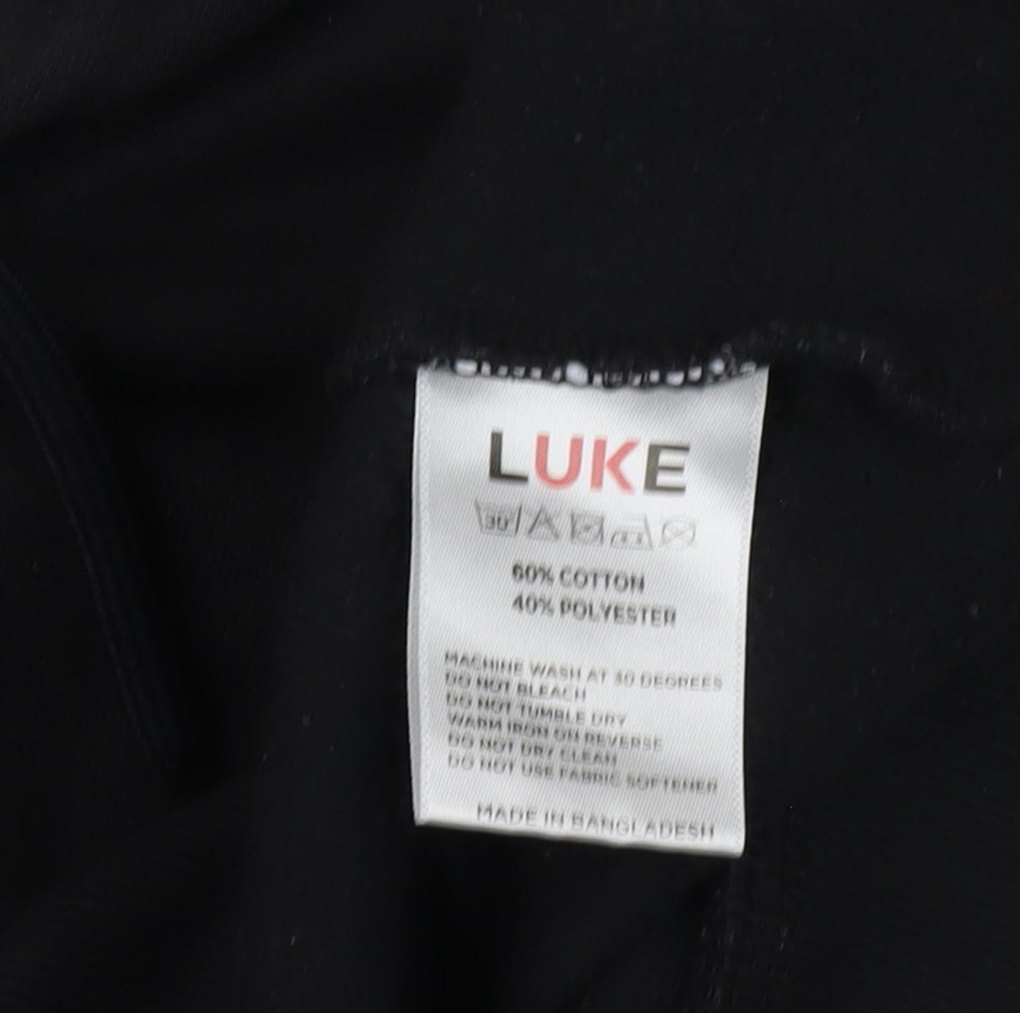 Mens UK Size M Luke Black Pullover Hoodie