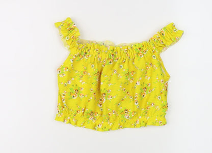 Womens UK Size 8 Topshop Yellow Cropped Blouse