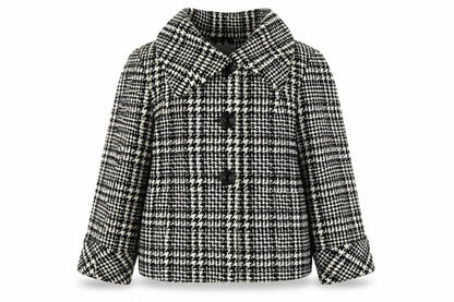 BHS Women's Black Check Pea Coat Size 14 Lined