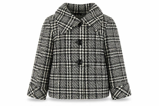 BHS Women's Black Check Pea Coat Size 14 Lined