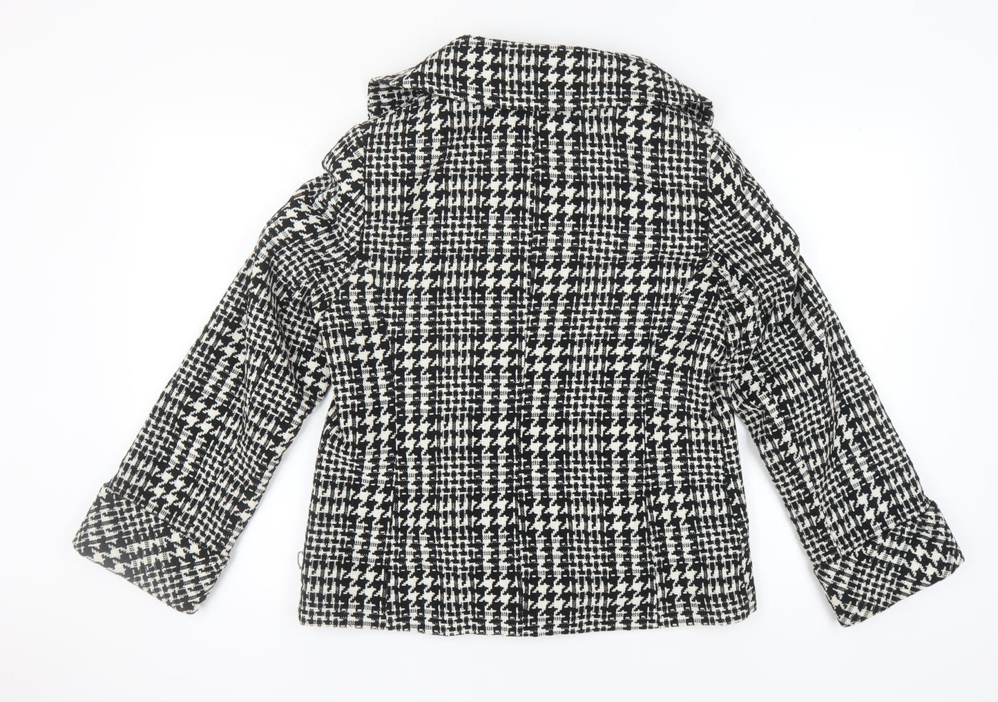 BHS Women's Black Check Pea Coat Size 14 Lined