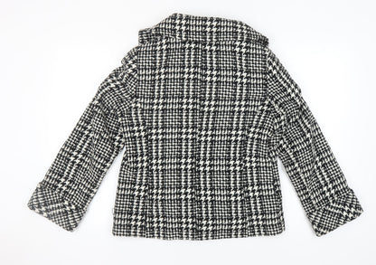 BHS Women's Black Check Pea Coat Size 14 Lined