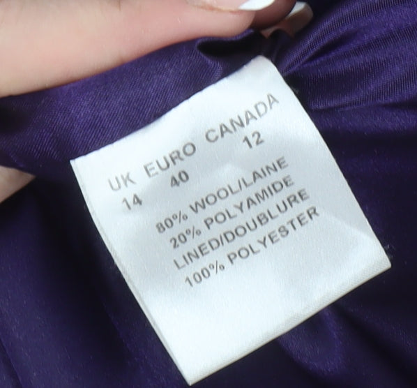 Jacques Vert Women's Purple Wool Overcoat Size 14