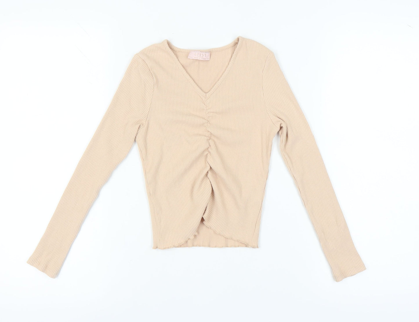 Lipsy Girls Beige V-Neck Long Sleeve Top Size 9-10 Years