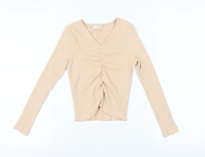 Lipsy Girls Beige V-Neck Long Sleeve Top Size 9-10 Years