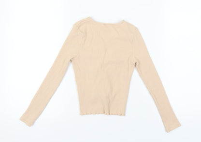 Lipsy Girls Beige V-Neck Long Sleeve Top Size 9-10 Years