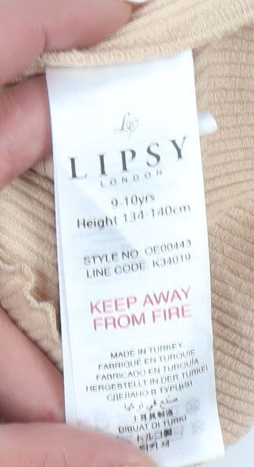 Lipsy Girls Beige V-Neck Long Sleeve Top Size 9-10 Years