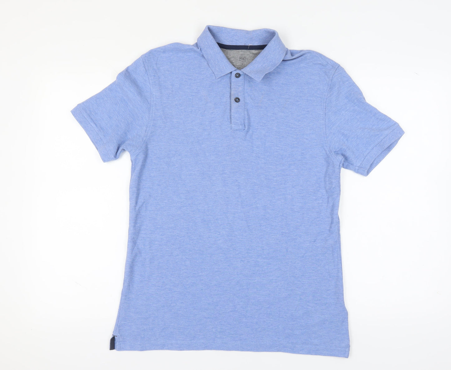 Marks and Spencer Men's Blue Cotton Polo Shirt S