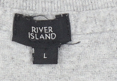 River Island Men's Grey Graphic Print T-Shirt L