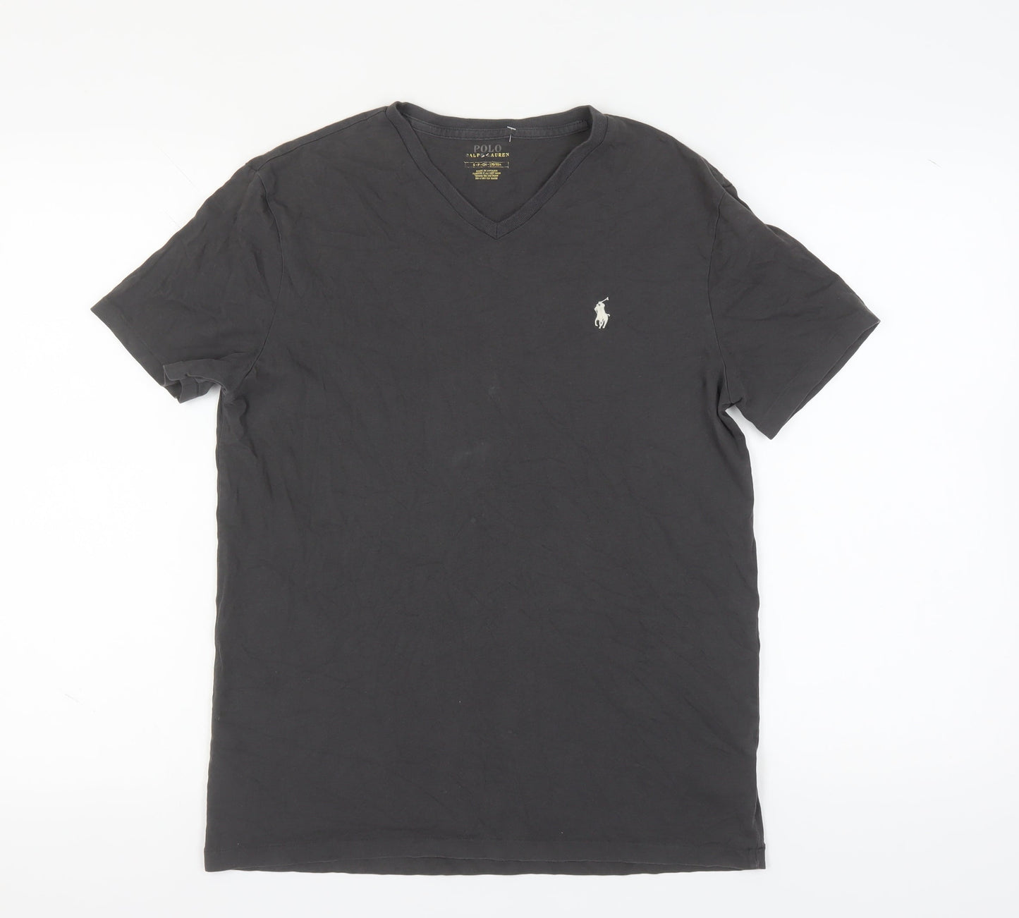 Ralph Lauren Men's Black Cotton V-Neck T-Shirt - Size S