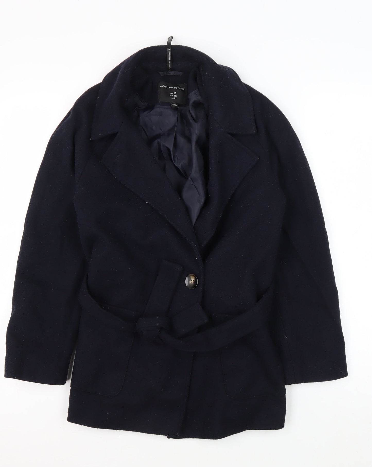 Womens UK Size 8 Dorothy Perkins Black Overcoat