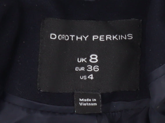 Womens UK Size 8 Dorothy Perkins Black Overcoat