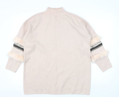 Womens UK Size M Quiz Beige Pullover Jumper